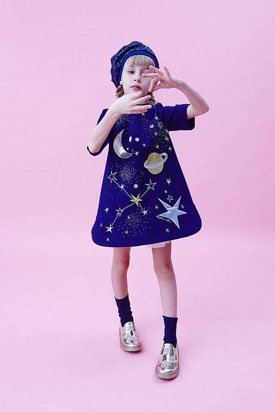 Mimisol - Baby Girl Galaxy Universe Dress, Navy