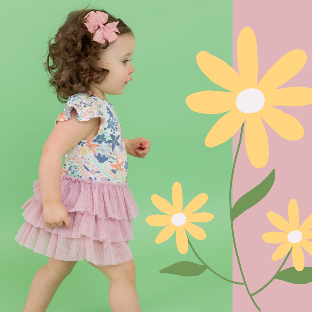Bird & Bean® - Baby Tulle Skirted Bodysuit - Meadow - Baby Easter Dress
