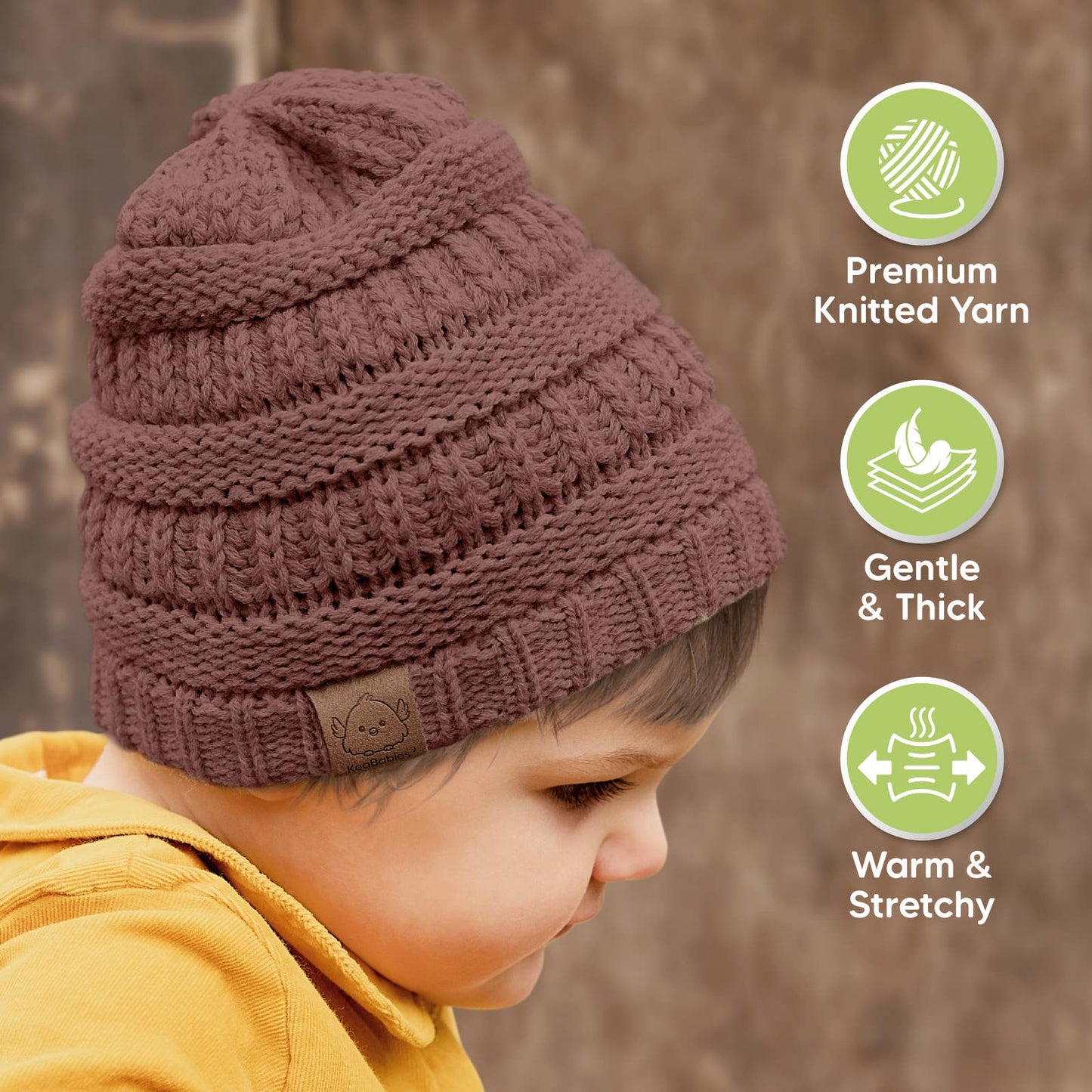KeaBabies 3-Pack Warmzy Baby Beanies (Mauve, M)
