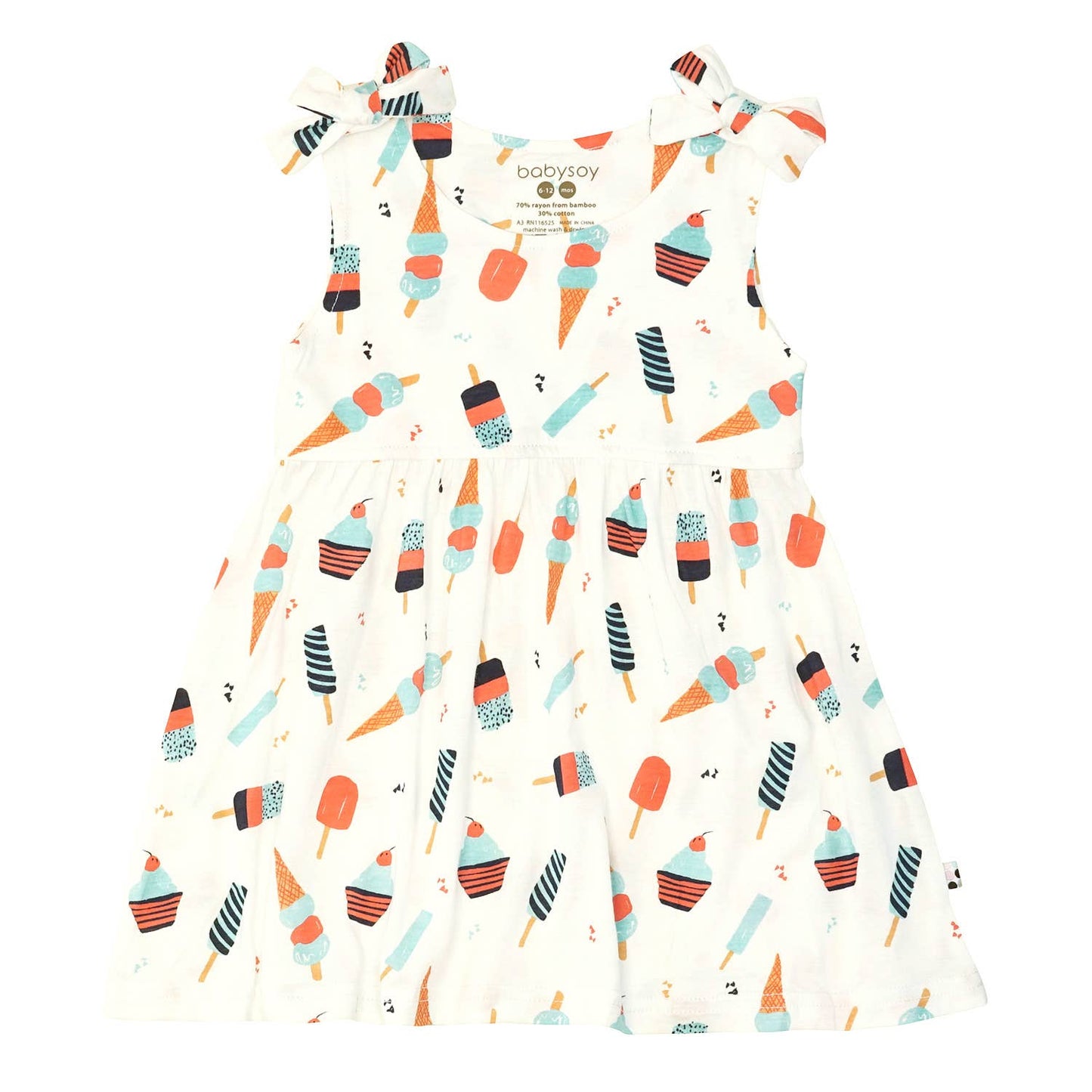 babysoy Inc - Pattern Bow Knot Shoulder Tank Dress- Ice Cream