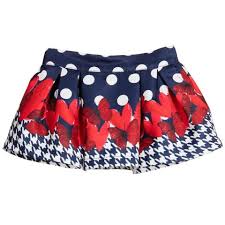 Fun&Fun - Girls Polka Dot and Butterfly Print Pleat Skirt, Navy