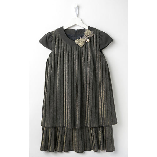 Miss Blumarine - Girl Grey Gold Dress - Blumarine - Dres - www.kidinvogue.com