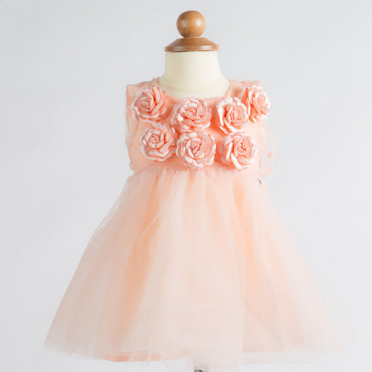 Microbe by Miss Grant - Baby Girl Flower Tulle Dress, Peach