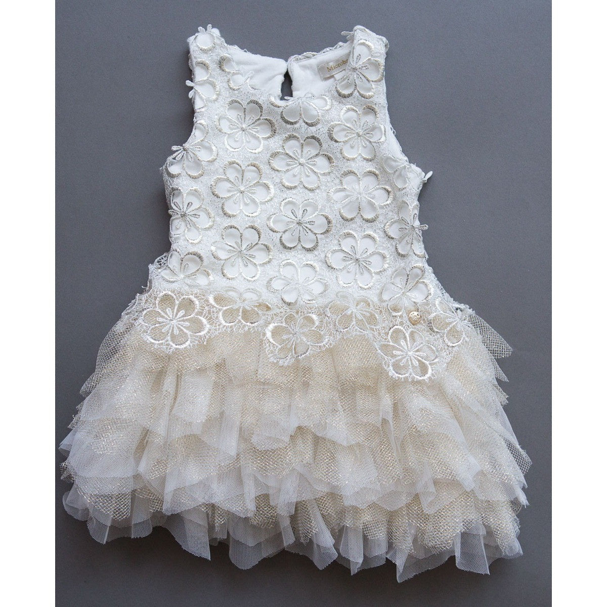 Microbe by Miss Grant Couture - Baby Girls Gold Embroidered Tulle Dress