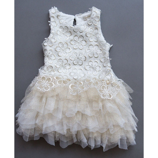 Microbe by Miss Grant Couture - Baby Girls Gold Embroidered Tulle Dress