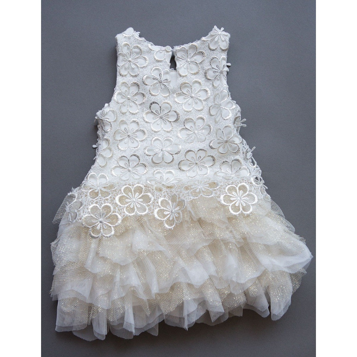 Microbe by Miss Grant Couture - Baby Girls Gold Embroidered Tulle Dress
