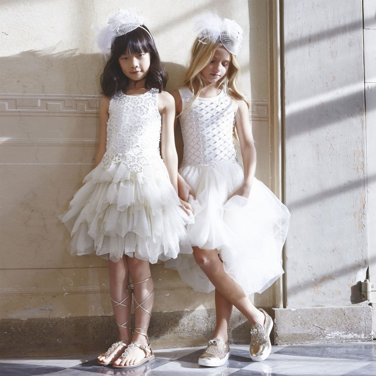 Microbe by Miss Grant Couture - Baby Girls Gold Embroidered Tulle Dress