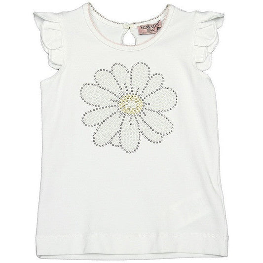 Monnalisa - Baby Girls T-Shirt Maxi Daisy With Studs, White - 3M