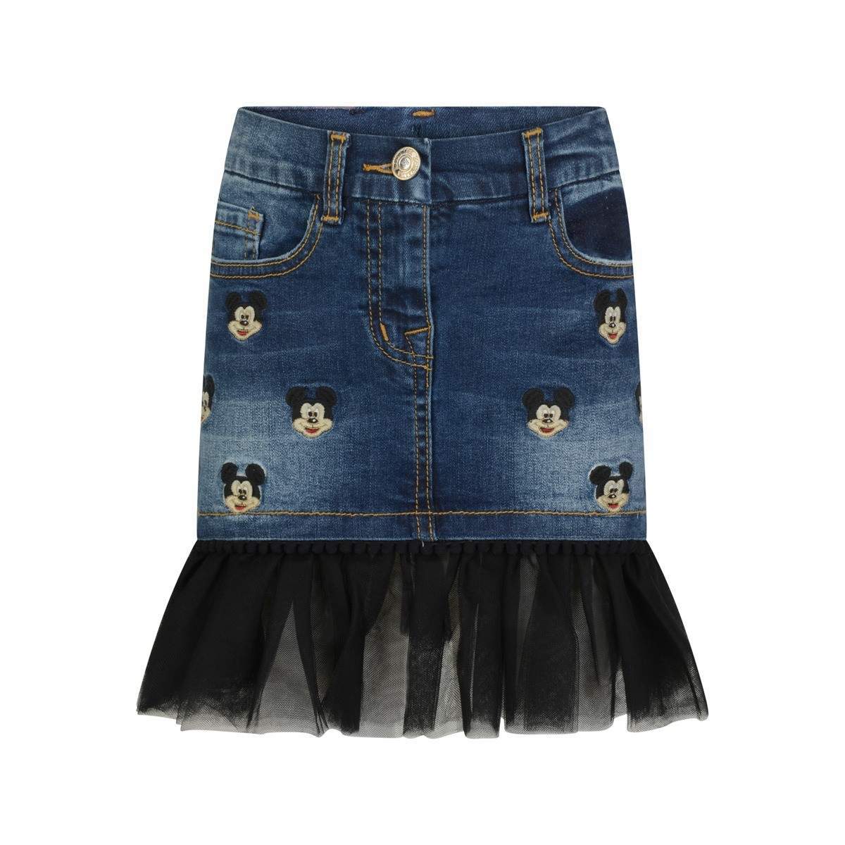 Monnalisa - Girl Denim Mickey Mouse Skirt With Tulle