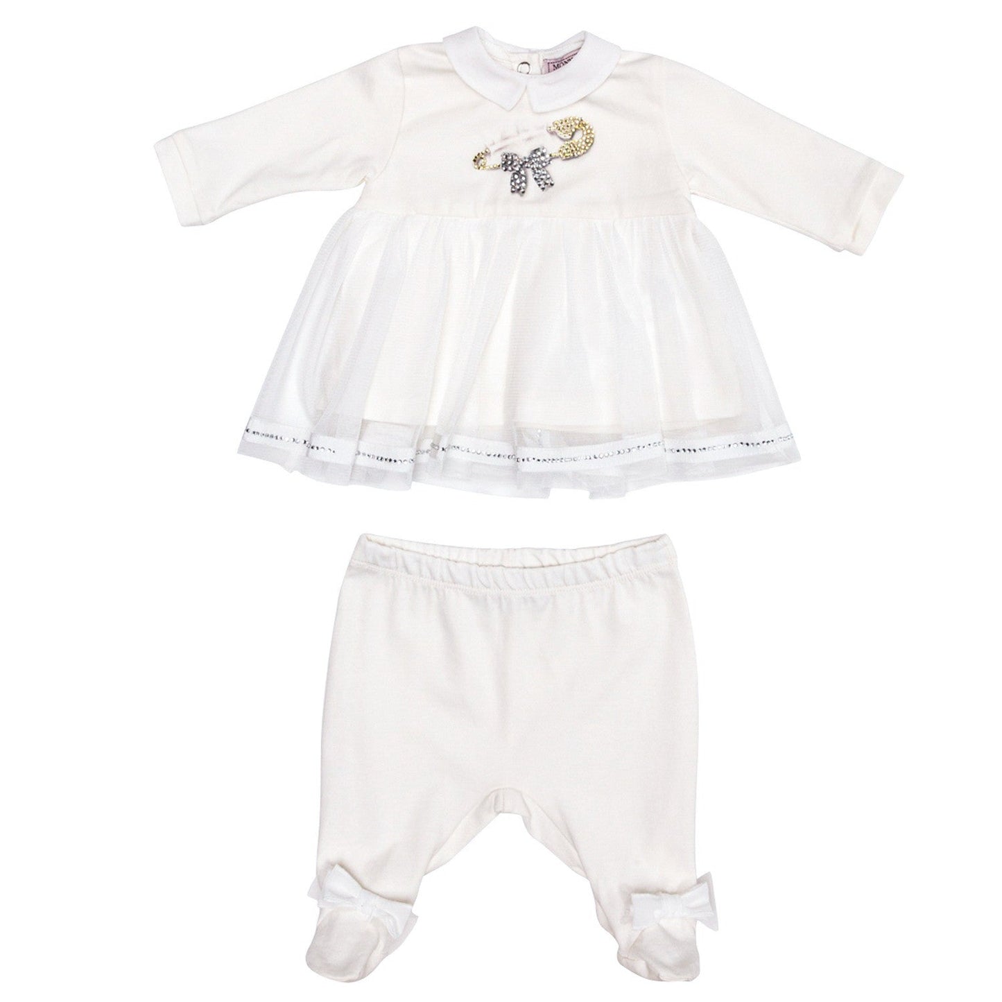 Monnalisa Bebe - Baby Girl Footie Set With Bows, White - 9M