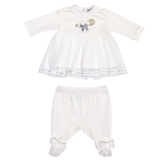 Monnalisa Bebe - Baby Girl Footie Set With Bows, White - 9M