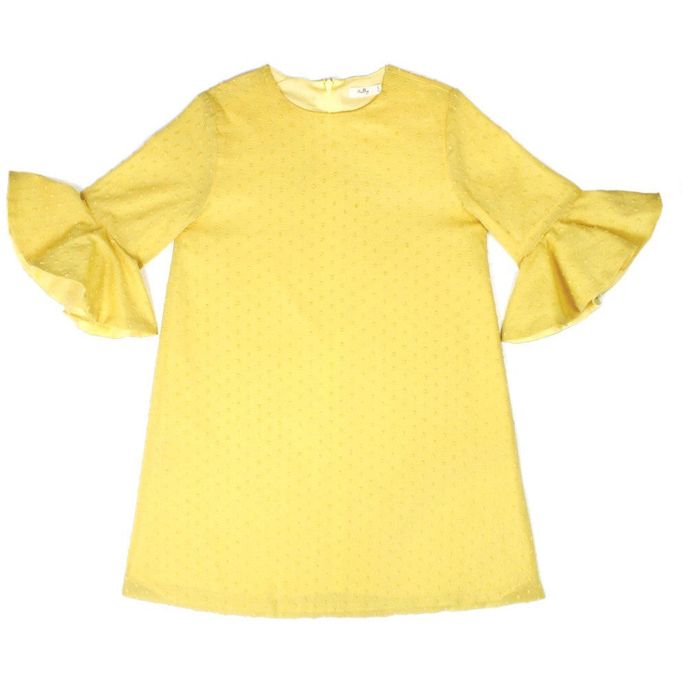Natty NY - Girls Yellow Swiss Dot Flounce Sleeve Dress - NattyNY - Dresses - www.kidinvogue.com