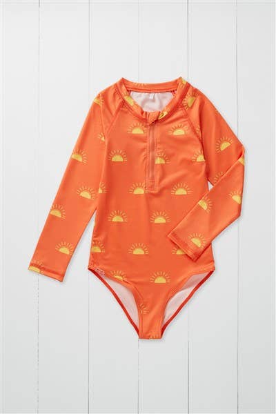 Grass & Air - Long Sleeve Swimsuit - Orange Sun Print